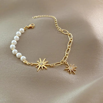 Gold Pearl Star Bracelet | Freshwater Pearl Charm Bracelet