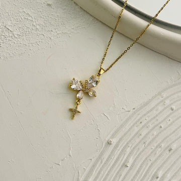 Crystal Butterfly Necklace | Gold CZ Butterfly Pendant Necklace for Women