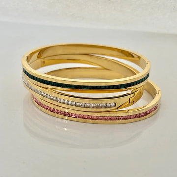 Luxury Gold-Plated Crystal Bangle Set for Women | Pink, White & Emerald Green