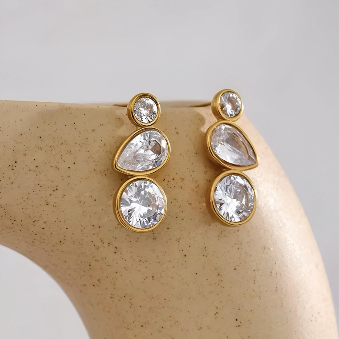 Luxury Gold-Plated Triple Crystal Drop Earrings for Women