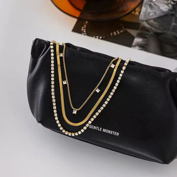 Luxury 3-Layer Gold-Plated Crystal Necklace Set for Women