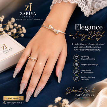 Elegant Bow Crystal Bracelet & Matching Ring Set – Gold-Tone Jewelry