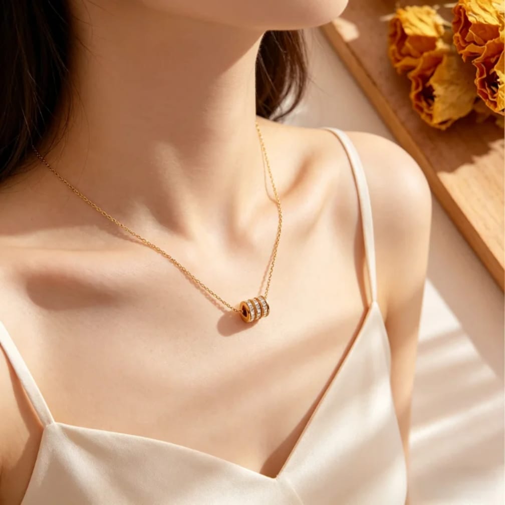 Barrel Bead Pendant Necklace – 18K Gold Plated