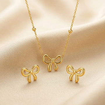 Bow Pendant Necklace & Earrings Set