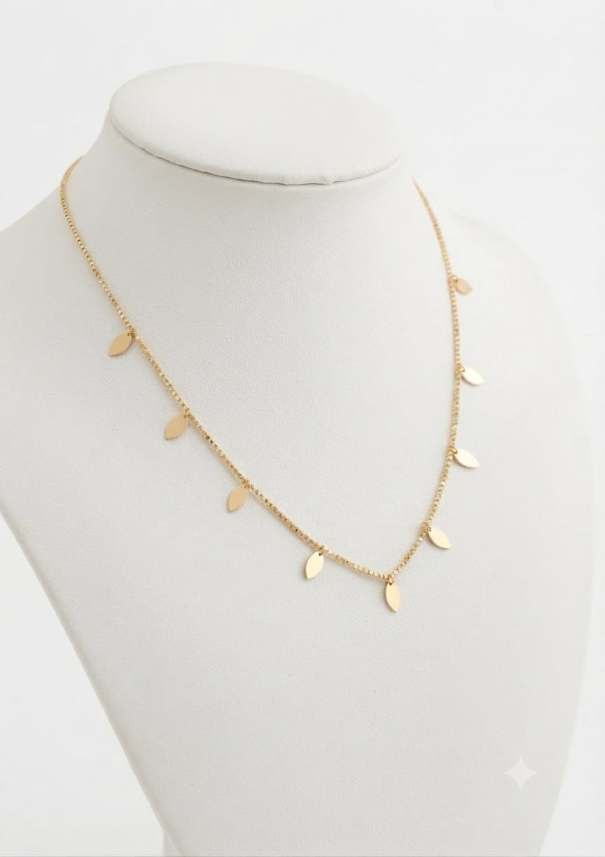 Gold Petal Charm Necklace | Dainty Beaded Chain Necklace