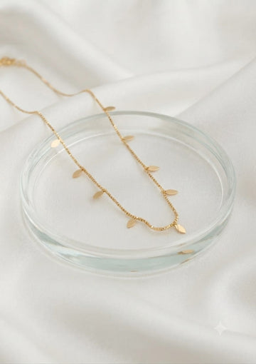 Gold Petal Charm Necklace | Dainty Beaded Chain Necklace