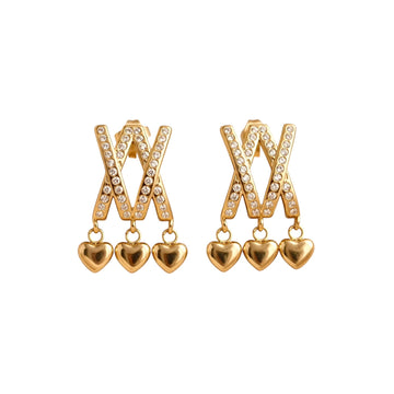 Luxury Crystal X Heart Drop Earrings | Gold-Plated Statement Earrings for Women
