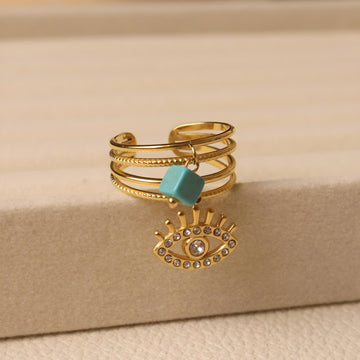 Gold Eye Multi-Layer Ring with Turquoise Charm for Women | Zariya Jewels