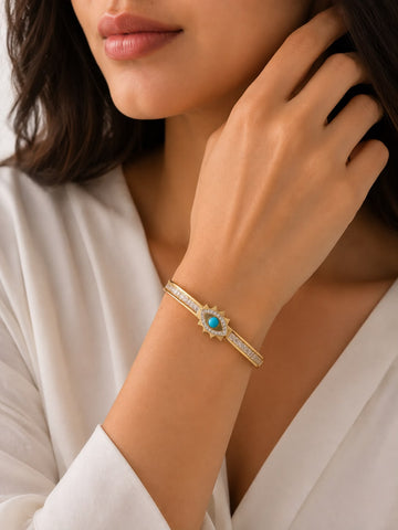 Turquoise Evil Eye Gold Bracelet | 18K Gold Plated Stainless Steel Bangle for Women
