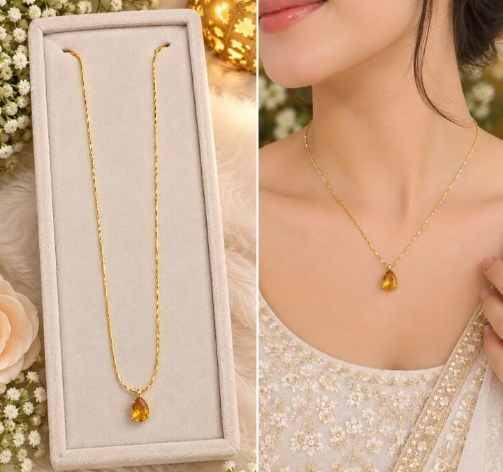 Golden Citrine Teardrop Pendant Necklace