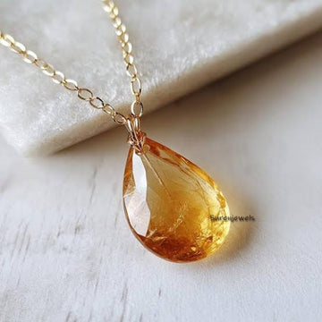 Golden Citrine Teardrop Pendant Necklace