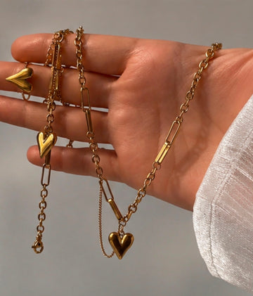 Minimalist Double Heart Gold Pendant Necklace | 18K Gold Plated Stainless Steel Necklace for Women