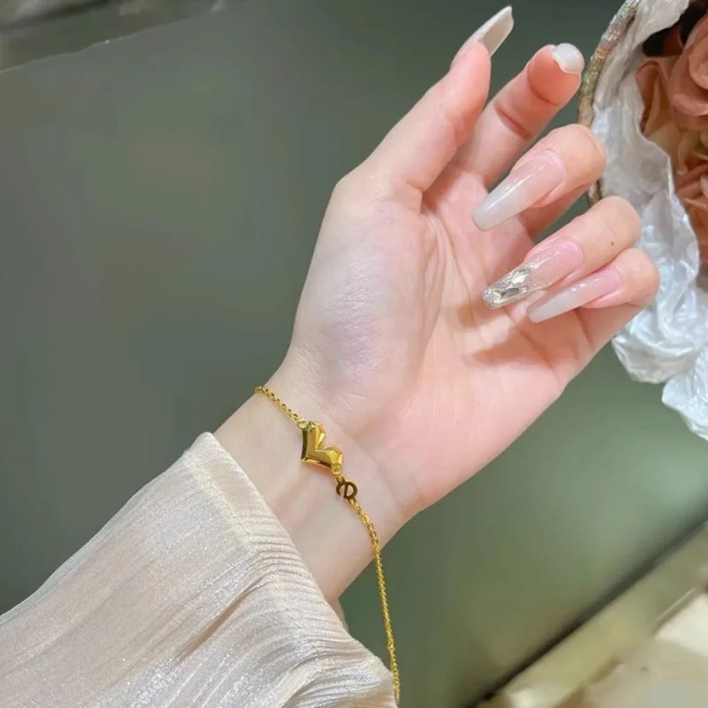 Gold Heart Bracelet | Delicate Double Chain Heart Charm Bracelet for Women