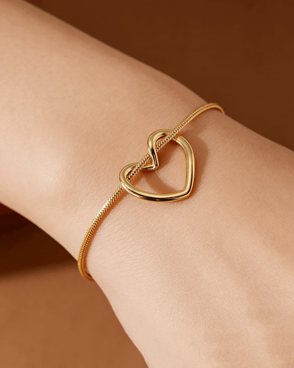Gold Open Heart Bracelet | Snake Chain Heart Bracelet for Women