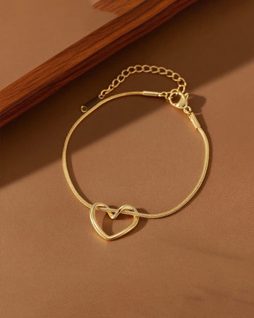 Gold Open Heart Bracelet | Snake Chain Heart Bracelet for Women