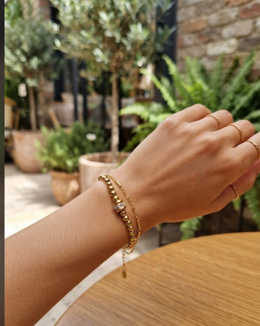 Gold Beaded Bracelet | Layered CZ Ball Chain Bracelet for Women