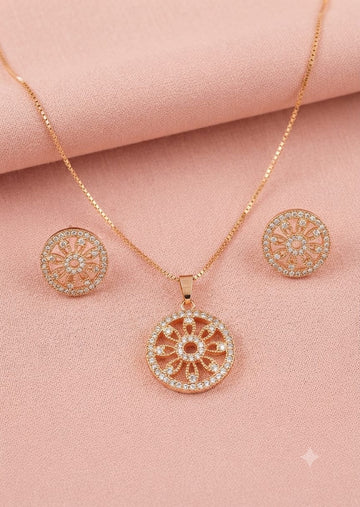 Elegant Round Crystal Floral Necklace & Earrings Set