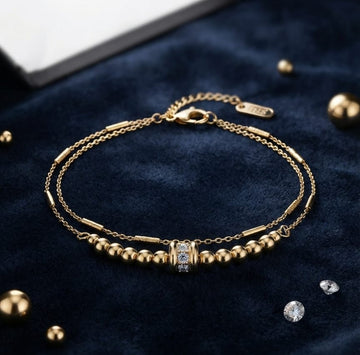 Gold Beaded Bracelet | Layered CZ Ball Chain Bracelet for Women
