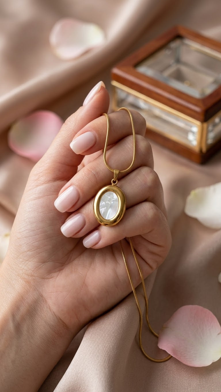 Elegant Oval Pendant Necklace – Gold Tone