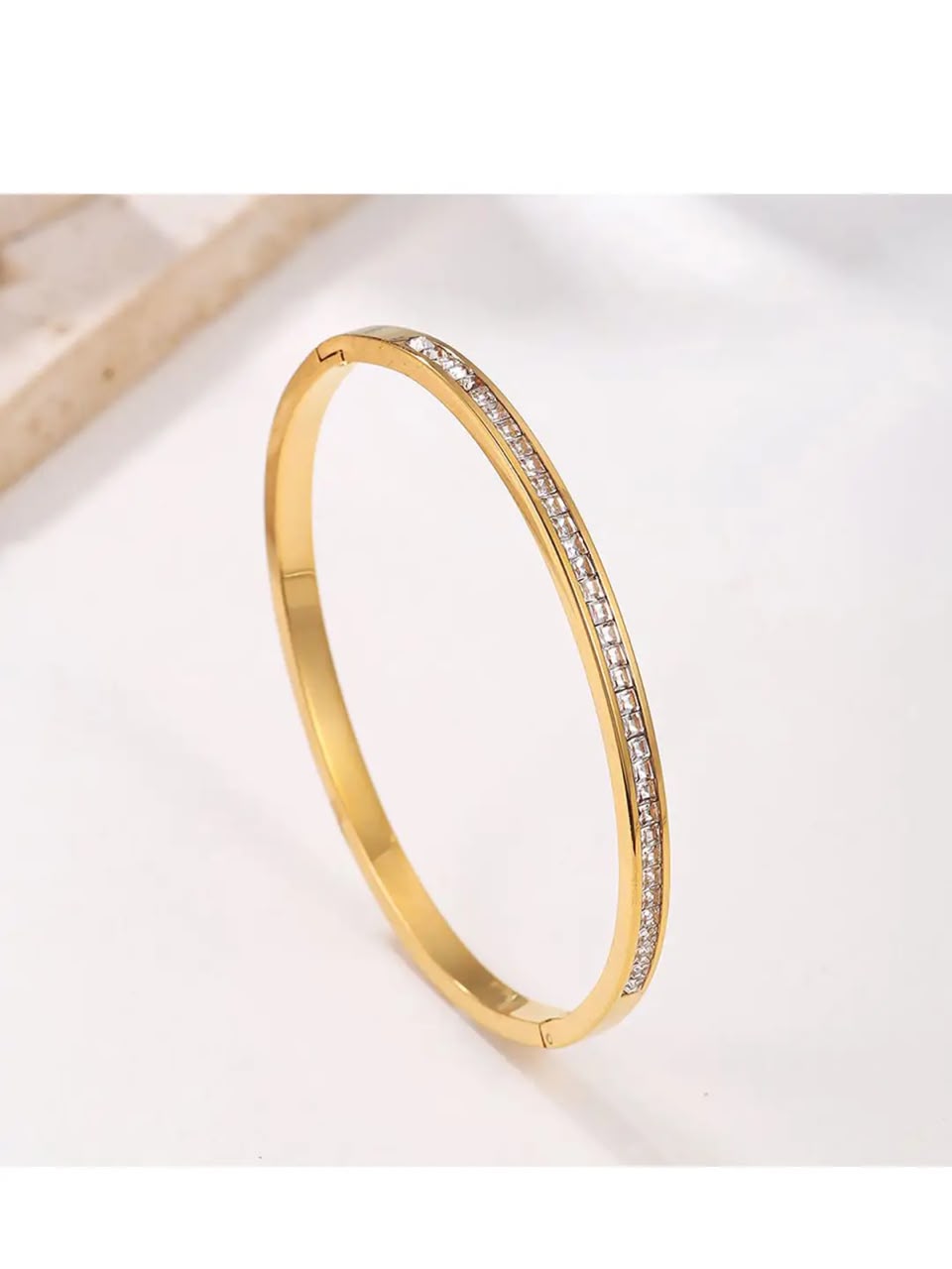 Luxury Gold-Plated Crystal Bar Bangle Bracelet for Women