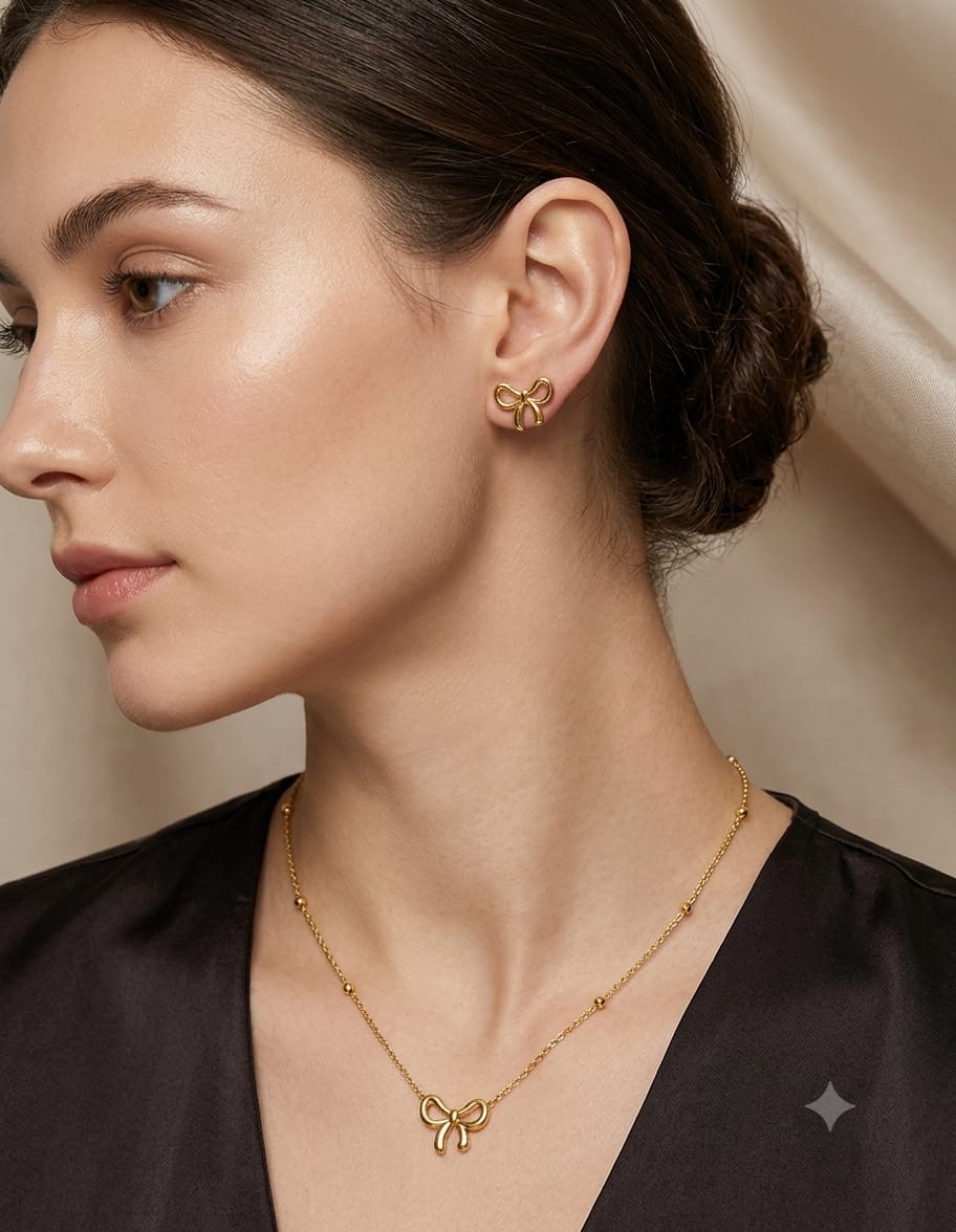 Bow Pendant Necklace & Earrings Set