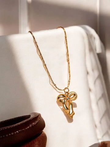 Elegant Gold-Plated Bow Pendant Necklace for Women