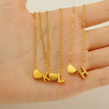 Gold Initial Heart Necklace | Personalized Letter Pendant Necklace for Women